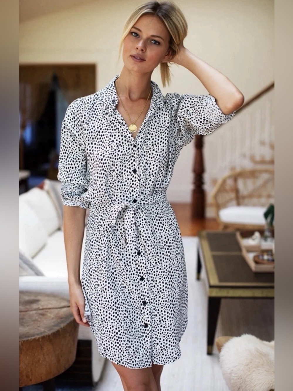 NWT Emerson Fry White Cheetah Leopard Animal Print Shirt Dress w/ Sash size XL